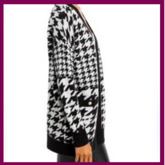 New Cozy Black Tape Houndstooth Oversized Cardigan - Picture 2 of 12